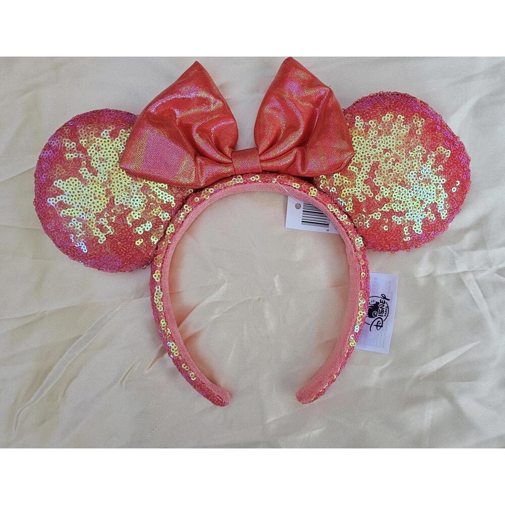Unique Minnie Ears Disney Parks Orange Sequin Headband Mickey Mouse